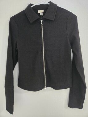 A New Day Women's Brushed Ribbed Polo Zip-Up Jacket Black Size M NWT